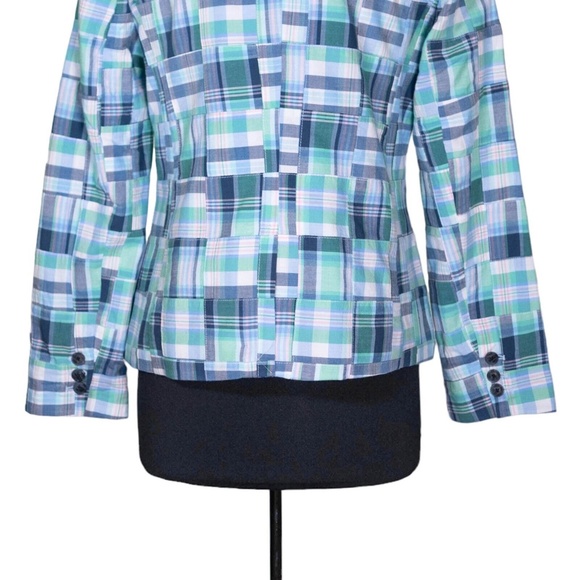 Talbot's Womens Blazer Green Blue Plaid Check Two Button Lined Suit Jacket 8 NWT - Picture 9 of 10